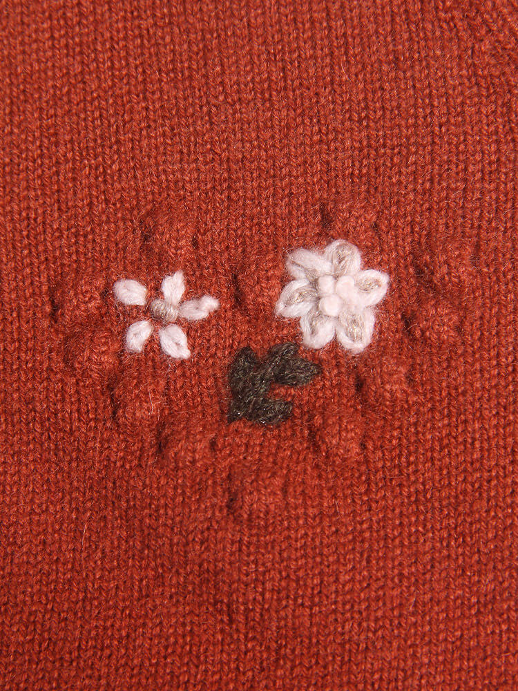 Girls Floral Embroidery Button-Front Cashmere Cardigan Sweater